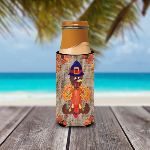 Thanksgiving Turkey Pilgram Fleur de lis Ultra Hugger for slim cans Perspective: top