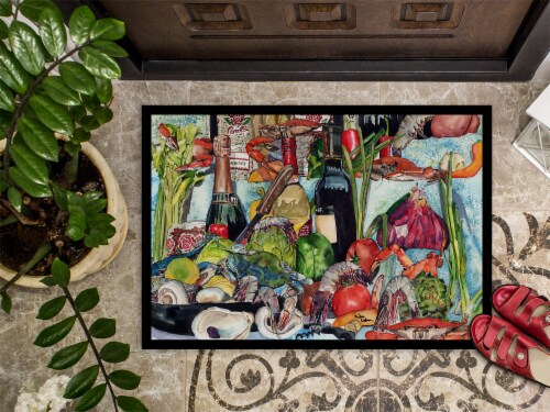 Carolines Treasures 8915JMAT Wine Crab Shrimp and Oysters Doormat 24x36 Perspective: top