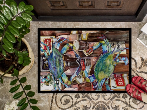 Carolines Treasures 8918JMAT Blue Crabby New Orleans Beer Bottles Doormat 24x36 Perspective: top