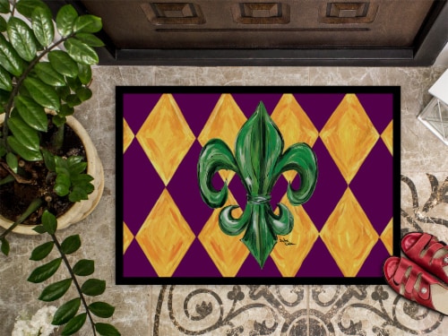 Carolines Treasures 8133MAT Mardi Gras Fleur de lis Purple Green and Gold Doorm Perspective: top