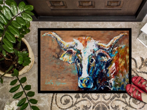 Carolines Treasures MW1165JMAT On the Loose Brown Cow Doormat 24x36 Perspective: top