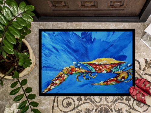 Carolines Treasures MW1163MAT Big Spash Crab in blue Doormat 18x27 Perspective: top
