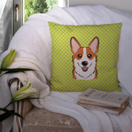 Carolines Treasures  BB1316PW1414 Checkerboard Lime Green Corgi Fabric Decorativ Perspective: top