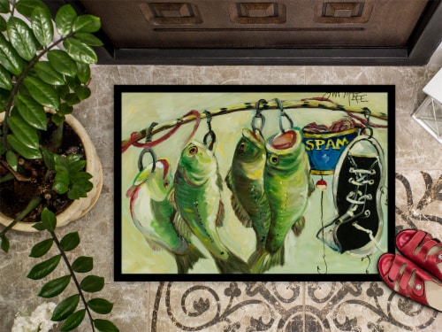 Recession Food Fish caught with Spam Indoor or Outdoor Mat 18x27 Perspective: top