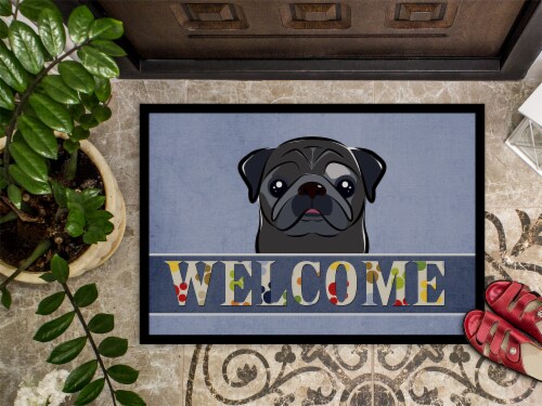 Carolines Treasures BB1449MAT Black Pug Welcome Doormat 18x27 Blue 18Hx27W Smith s Food and Drug
