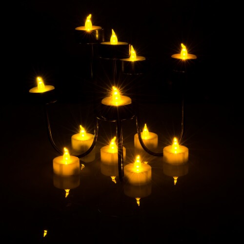 24pcs LED Tea Lights Timer Flameless Flickering Candles Amber Yellow Décor Perspective: top