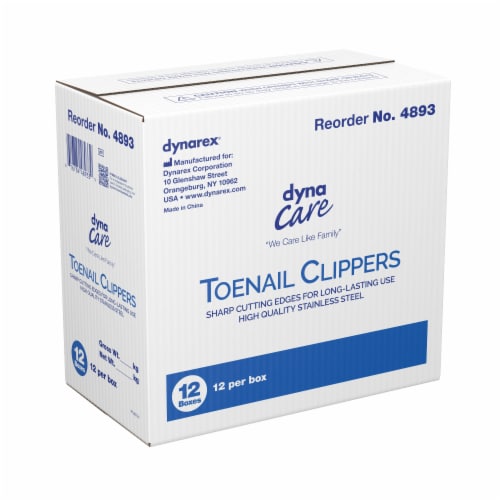 Dynarex Toenail Clippers 3/5 X 3-1/10 Inch Stainless Steel 12 per Box 4893 Perspective: top