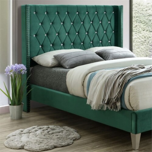 Green velvet clearance platform bed