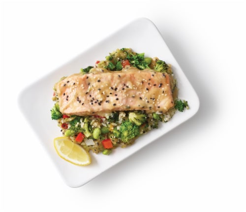 Wild Side Ginger Miso Salmon with Togarishi Spiced Brown Rice Perspective: top