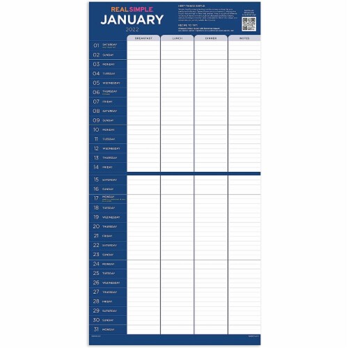 2022 Real Simple Wall Calendar by TF Publishing Perspective: top
