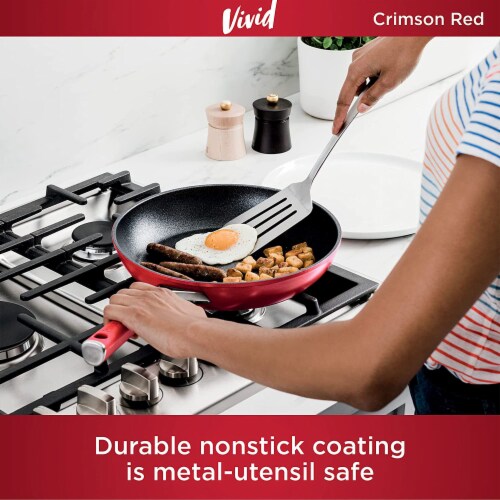 Ninja Foodi NeverStick Vivid Oven Safe All Range Non Stick 8 Fry Pan, Crimson Perspective: top