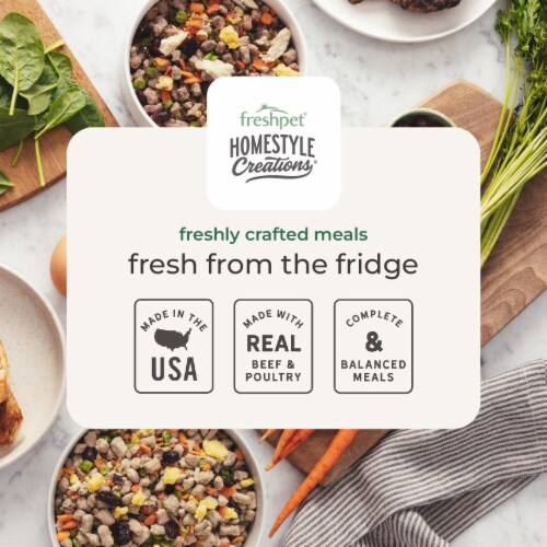 Freshpet Homestyle Creations Beef, Chicken & Turkey with Brown Rice & Veggies Fresh Dog Food Perspective: top