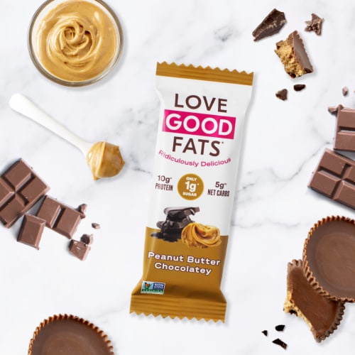 Love Good Fats Peanut Butter Chocolate Keto Protein Energy Bars Perspective: top