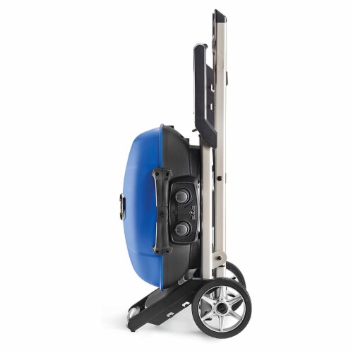Napoleon TravelQ 285X Portable Propane Gas Grill w/ Scissor Cart & Griddle, Blue Perspective: top