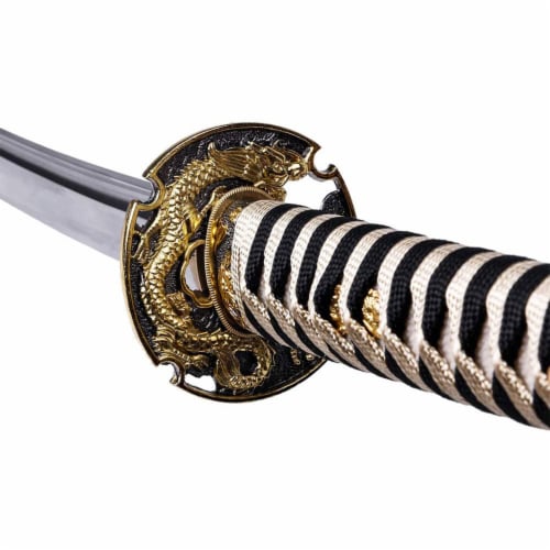 Siwode 40  Carbon Steel Golden Dragon Full Tang Japanese Katana with Bo-Hi, Gold Perspective: top