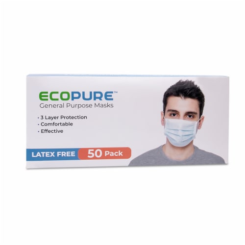 EcoPure Sanitary Face Masks | Disposable 3-Ply Layer Breathable Comfortable Face Masks Perspective: top