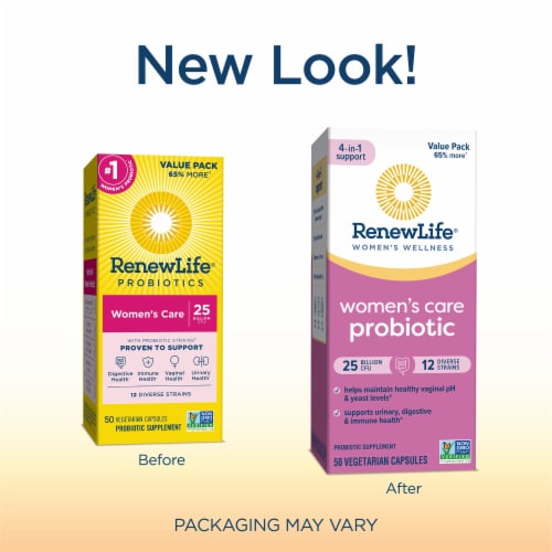 Renew Life Women's Care Ultimate Flora Probiotic 25 Billion Live Cultures Vegetarian Capsules Perspective: top