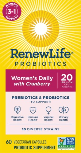 Renew Life Womens Daily with Cranberry Prebiotics & Probiotics Vegetarian Capsules Perspective: top