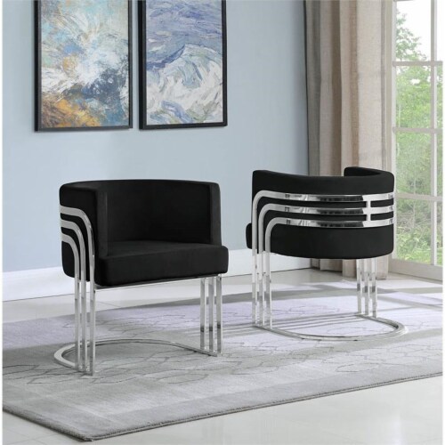 Black Velvet Accent Barrel Leisure Chair with Silver Chrome Legs