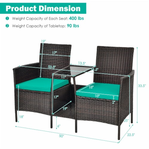 Slickblue - Patio Rattan Wicker Conversation Set Sofa Cushioned Loveseat Glass Table Perspective: top