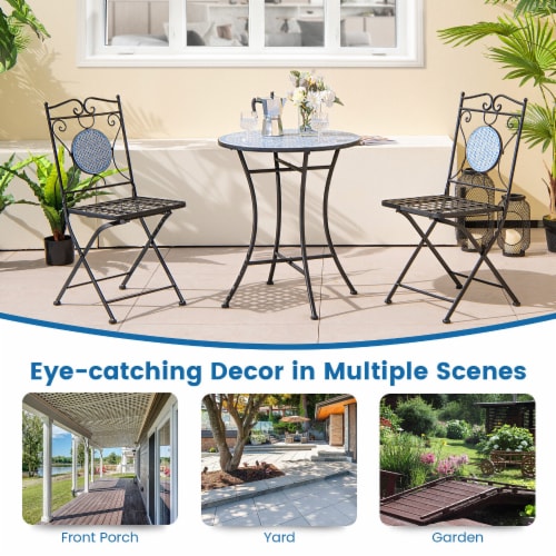 Slickblue - 3 Pieces Patio Bistro Set Outdoor Furniture Mosaic Table Chairs Perspective: top