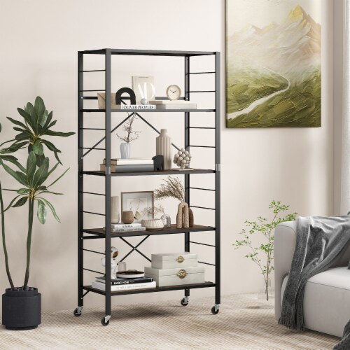 Slickblue 5-Tier Foldable Shelving Unit with Detachable Wheels and Anti-Toppling System Perspective: top