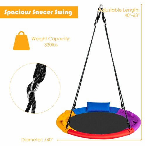 Slickblue 40 inch Saucer Tree Outdoor Round Platform Swing with Pillow and Handle-Multicolor Perspective: top