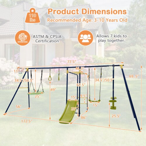 Slickblue 7-in-1 Stable A-shaped Outdoor Swing Set for Backyard Perspective: top