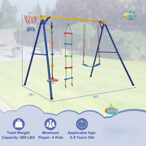 Slickblue Yellow 4-in-1 Kids Heavy Duty Multifunctional Swing Set for Indoor and Outdoor Use Perspective: top