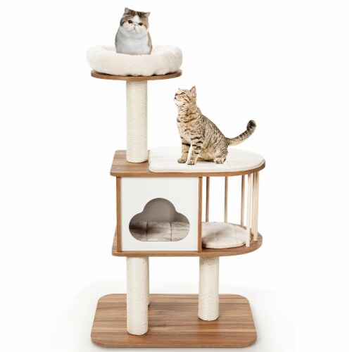 Slickblue 46 Inch Wooden Cat Activity Tree with Platform and Cushions for Cats and Kittens Perspective: top