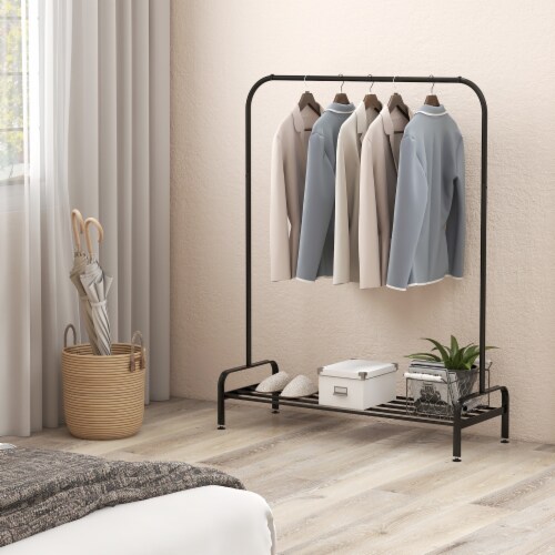 Slickblue Heavy Duty Clothes Stand Rack with Top Rod and Lower Storage Shelf Perspective: top
