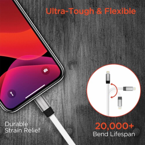 Hypergear 15422 6 Ft. Flexi USB-C to Lightning Flat Cable - White Perspective: top
