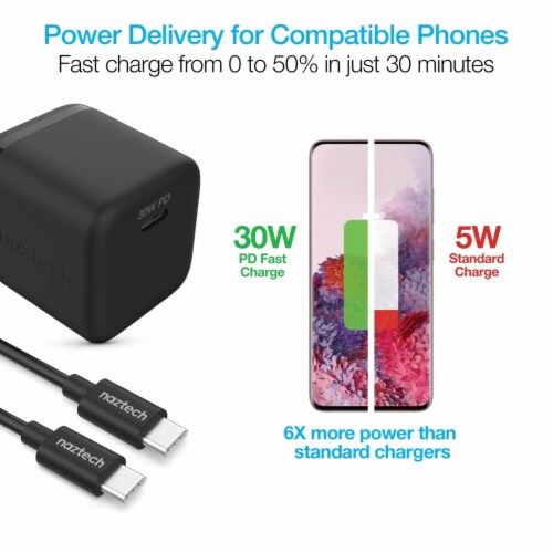 Naztech 15543 6ft Black 30W PD Wall Charger And USB-C Perspective: top