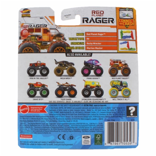 Hot Wheels Monster Trucks 1:64 Scale Red Planet Rager Includes Connect and Crash Car Perspective: top