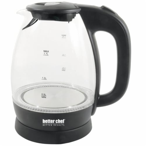 Better Chef 7-Cup Cordless Borosilicate Glass Electric Kettle With Led Light Black Perspective: top