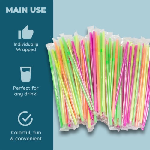 Jacent Individually Wrapped Plastic Neon Flex Drinking Straws: Perspective: top