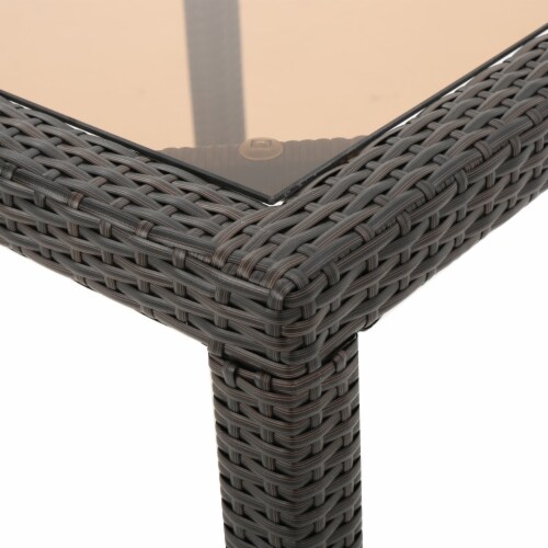 San Tropez Outdoor Wicker Dining Table with Tempered Glass Top, 1 unit