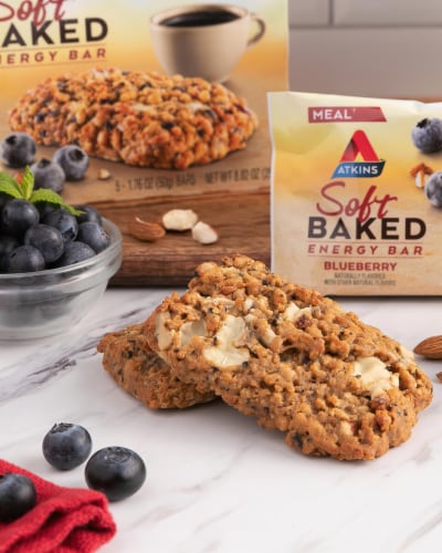 Atkins Blueberry Soft Baked Energy Protein Bar Perspective: top