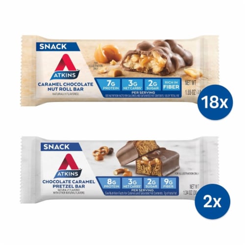 Atkins Chocolate Caramel Nut Roll Snack Bars (18 ct. + 2 Bars) Perspective: top