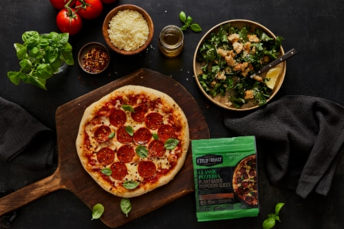 Field Roast Classic Pizzeria Plant-Based Pepperoni Slices Perspective: top