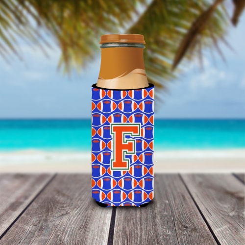 Letter F Football Green, Blue and Orange Ultra Hugger for slim cans Perspective: top