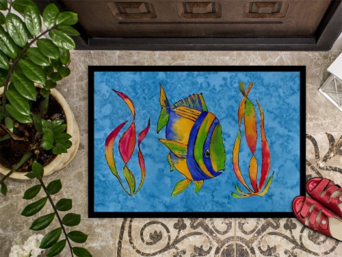 Carolines Treasures 8713JMAT Troical Fish and Seaweed on Blue Doormat 24x36 Perspective: top