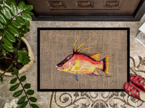 Carolines Treasures 8753MAT Hog Snapper on Faux Burlap Doormat 18x27 Perspective: top