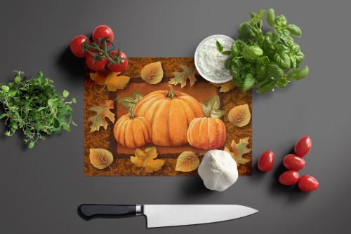 Carolines Treasures PTW2009LCB Pumpkins and Fall Leaves Glass Cutting Board Lar Perspective: top