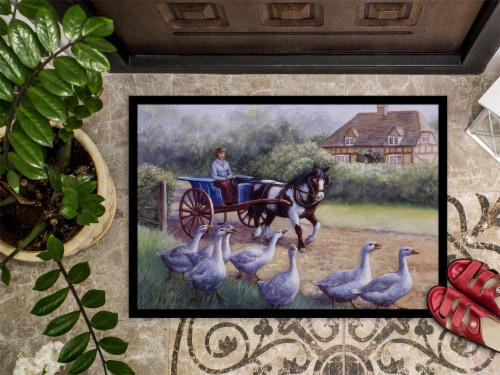 Carolines Treasures  BDBA0351MAT Geese Crossing before the Horse Indoor or Outdo Perspective: top