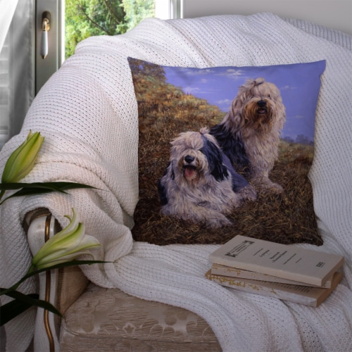 Old English Sheepdogs by Michael Herring Fabric Decorative Pillow Perspective: top