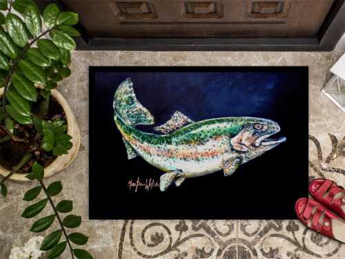 Carolines Treasures MW1213MAT Deep Blue Rainbow Trout Doormat 18x27 Perspective: top