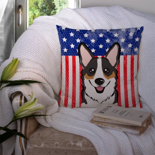 Carolines Treasures  BB2185PW1414 American Flag and Tricolor Corgi Fabric Decora Perspective: top