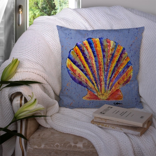 Carolines Treasures  8525PW1414 Scalloped Shell on Blue Fabric Decorative Pillow Perspective: top