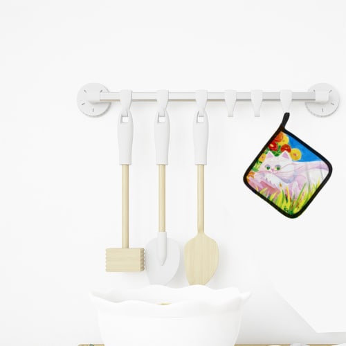 Carolines Treasures 6102PTHD White Cat Tea Time Pair of Pot Holders Perspective: top
